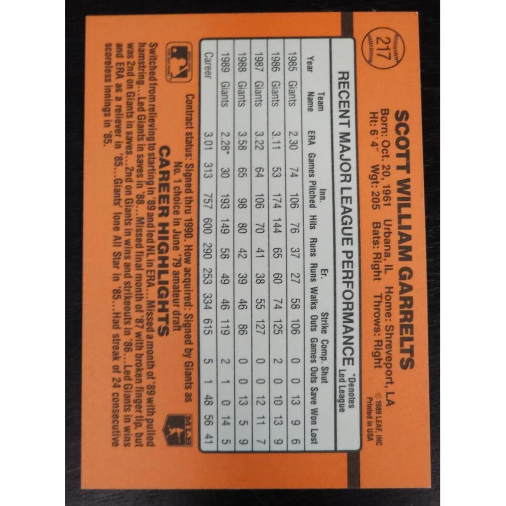 1990 Donruss #217 Scott Garrelts Autographed San Francisco Giants Card - Signed - Picture 2 of 2